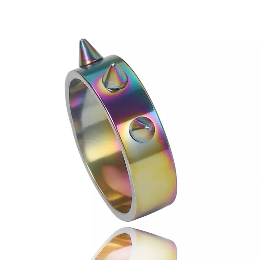 AB Color Unisex Jewelry Rivets Ring Rings Stainless Steel Jewelry Size 7